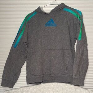Adidas Heather Gray Hoodie with Blue and Green Stripes